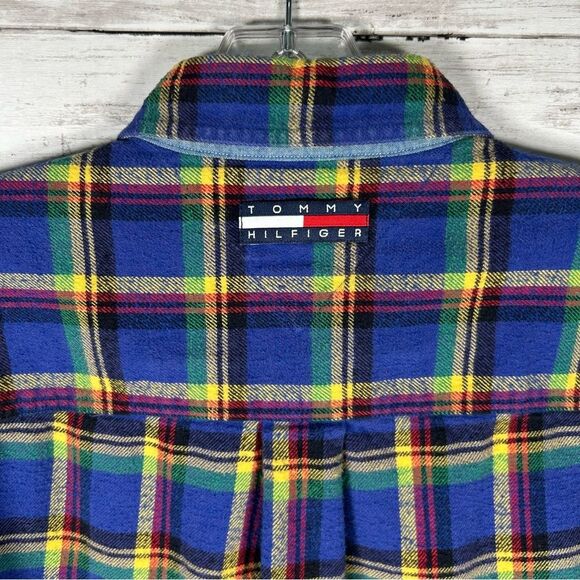 Tommy Hilfiger Women’s Blue Plaid Cotton Flannel Snap Sz 12 - Picture 4 of 8